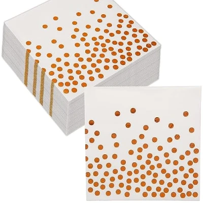 Afbeelding van Witte en roségouden servetten, CEILIWEN 50 stuks folie stippen feestservetten servietten, verjaardagsfeestje feestdecoratie, 33x33cm
