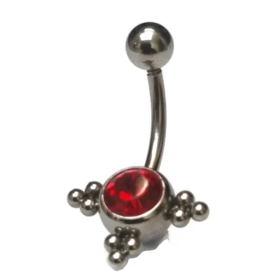 Afbeelding van Chirurgisch stalen navelpiercing Eline dots rood zirkonia zilverkleurig