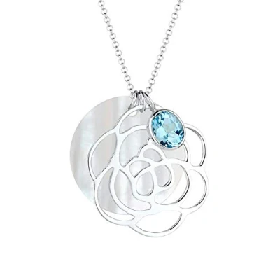 Afbeelding van Elli Dames Halsketting Bloem Parelmoer Hanger met Topaz Edelsteen in 925 Sterling Zilver