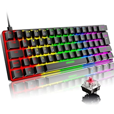 Afbeelding van Mini 60% Mechanisch Gaming Toetsenbord met Compact 62 Toetsen,19 RGB Chroma LED Backlit,Type C Cable, QWERTY UK Layout, Full key Anti Ghosting voor PC, Laptop,Mac Zwart/Rood Schakelaar