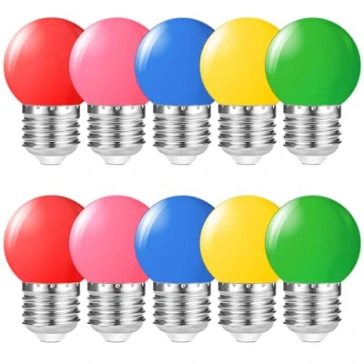 Afbeelding van Suncan Set van 10 gekleurde ledlampen, E27 fitting, 1 W, kleurrijke gloeilampen E27, gemengd rood, geel, groen, blauw, roze, gloeilampen, feestgloeilampen, AC 230