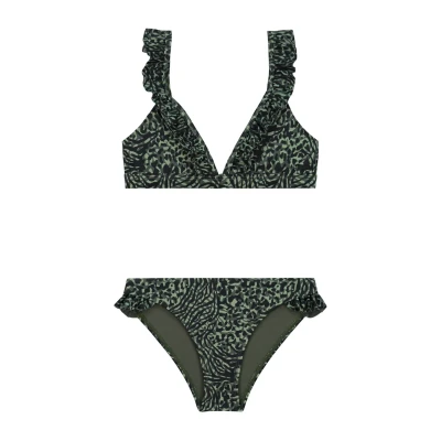 Afbeelding van Shiwi Bella Fixed SET Ruffle Bikini voor kinderen, Maat: 122/128, Forest green mixed animal