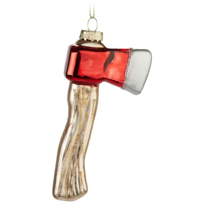Afbeelding van BRUBAKER Bijl Handbeschilderde Kerstbal Van Glas 11 cm Voor Houthakkers Mondgeblazen Kerstboomversiering Decoratie Figuur Kerstmis Kerstdecoratie Hanger Rood, Wit