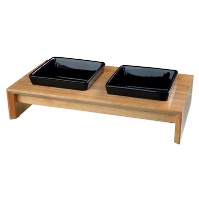Afbeelding van Trixie Voerset Keramiek Met Houten Onderstel Zwart 400 ML 36X19X7 CM (361728)