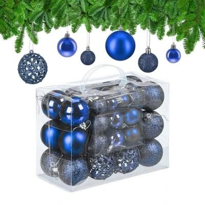 Afbeelding van Relaxdays kerstballen 50x st donkerblauw 3, 4 en 6 cm kunststof Kerstbal