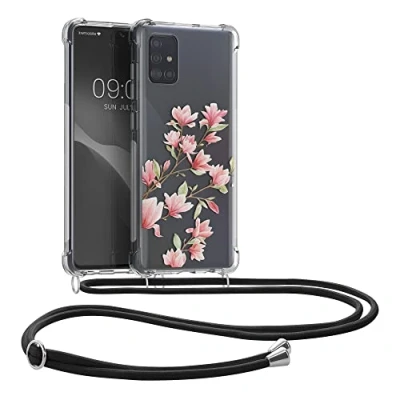 Afbeelding van kwmobile telefoonhoesje geschikt voor Samsung Galaxy A71 Hoesje met telefoonkoord Back cover smartphone Case in poederroze / wit transparant
