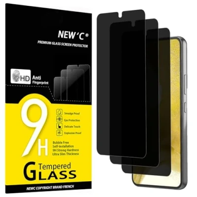 Afbeelding van NEW&#039;C 3 Stuks, Privacy Screenprotector voor Samsung Galaxy S22 5G, gebalanceerde 35 graden privacyhoek met oogbescherming, ultraduurzame 9H hardheid, bubbelvrij