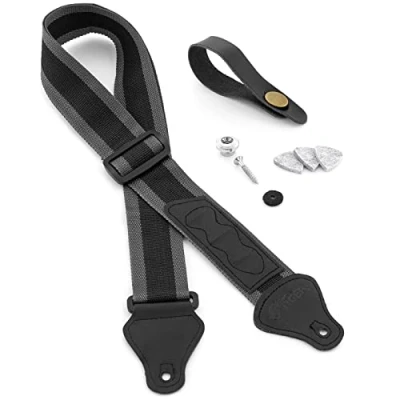 Afbeelding van TIGER Ukulele Strap PACK Inclusief riem, Headstock Neck Tie, Button/End Pin en 3 Vilt Picks Geschikt voor Sopraan, Concert, Tenor Bariton Ukes Grijs, UAC4 GY