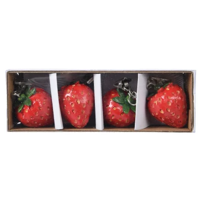 Afbeelding van Decoris Tafelkleedgewichten 4x aardbei kunststeen rood