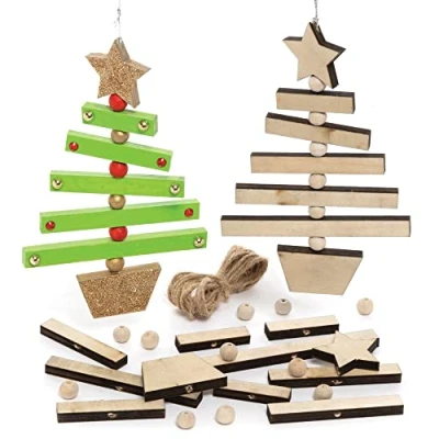 Afbeelding van Baker Ross FE902 Kerstboom draaiende decoraties Pak van 3, houten ambachten om te maken en versieren, maak je eigen kerstversieringen,gesorteerd