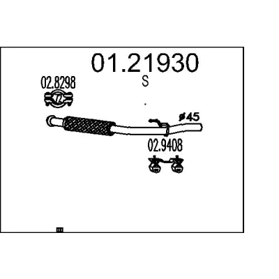 Afbeelding van MTS 01.21930 Uitlaatpijp 850mm voor middendemper PEUGEOT: 206 Hatchback (2A/C) 1.4 HDi eco 70, 2001 2009