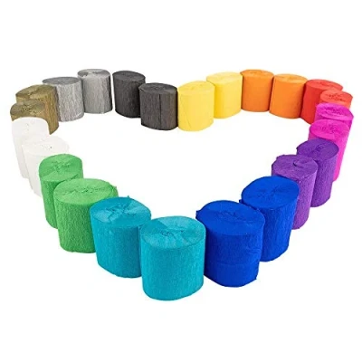 Afbeelding van 24 rollen crêpepapier, 12 kleuren, elk 10 m per rol, 5 cm breed, 17 g/m², knutselpapier, knutselcrêpe