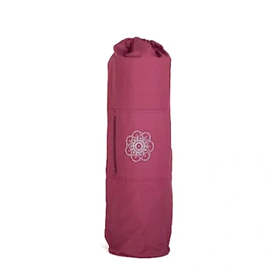 Afbeelding van Bodhi Surya Bag Cotton Yogatas groot voor scheerwollen matten en yogamatten, tas van 100% katoen in XL formaat, sporttas met mandala design, aubergine
