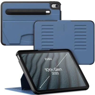 Afbeelding van Zugu case iPad 10.9 Gen 10 (2022) oersterke luxe flip over volledige 360˚ bescherming met multifunctionele standaard functie geschikt voor Apple Pencil Slate