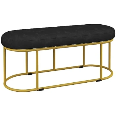 Afbeelding van HOMCOM Zitbank, Bedbank, Gestoffeerde Bank met Fluweelachtige Optiek, Kaptafelbank, Halbank voor Slaapkamer, Woonkamer, Draagvermogen tot 200 kg, Staal, Zwart, 100 x 37 43 cm.
