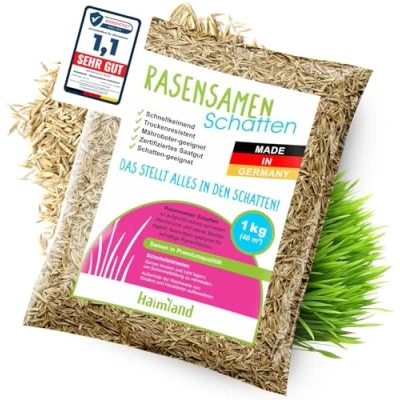 Afbeelding van halmland® graszaad, schaduwgras, snelkiemend, 1 kg voor 40 m², premium gazon schaduwgebieden, droogbestendig, voorjaar, made in Germany, schaduwgraszaad