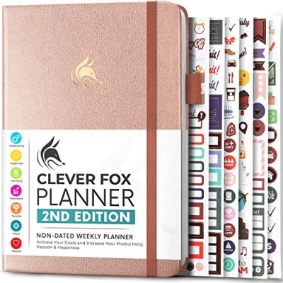 Afbeelding van Clever Fox Planner 2e editie Kleurrijke wekelijkse en maandelijkse doelplanner, tijdmanagement productiviteitsorganisator, ongedateerd, A5 (roségoud)