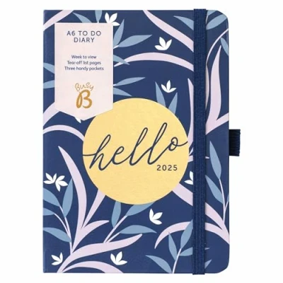 Afbeelding van Busy B A6 Weekagenda 2025 met takenlijsten en notitiepagina&#039;s compact marineblauw bloemendagboek weekoverzicht lay out, 3 zakken jaarplanner