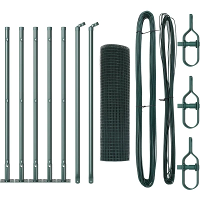 Afbeelding van vidaXL Gelast Draadhek met 7 Flanged Palen Groen 0.4x10 m Staal