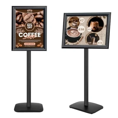 Afbeelding van Mutualsign A3 displaystandaard, robuuste bordstandaard met stabiele basis, staande posterstandaard voor menu/kennisgeving/display, buiten welkom bordhouder, zwart