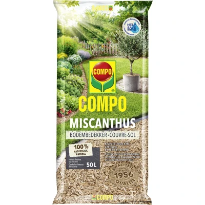 Afbeelding van COMPO Miscanthus 100% natuurlijke bodembedekker voor sierperken en groentebedden voorkomt onkruidgroei vruchtrot zak 50 L