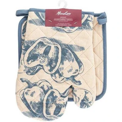 Afbeelding van Miss Lucy Pepper set van 2 ovenwanten Ovenhandschoenen Pan lap Keuken textiel Keukenhandschoen Zalm/Blauw