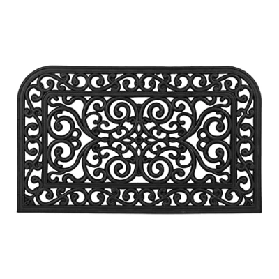 Afbeelding van Relaxdays deurmat rubber, 45 x 75 cm, gang, hal, antislip, rechthoekig, ornamenten, droogloopmat binnen &amp; buiten, zwart