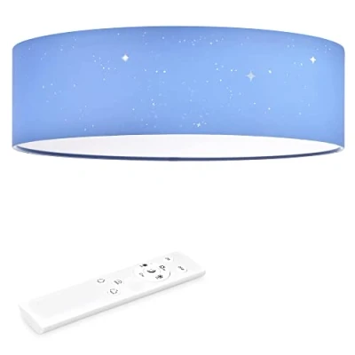 Afbeelding van Navaris LED plafondlamp rond 22W Ø 40 cm Stoffen plafonnière met warmwit licht &amp; sterreneffect Dimbare lamp afstandsbediening Lichtblauw
