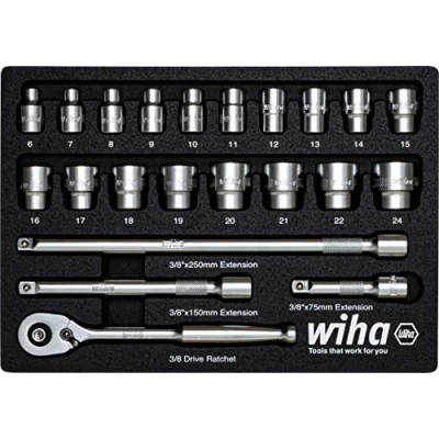 Afbeelding van Wiha Juego de llaves carraca 3/8&quot; 23 unid. con plantilla espuma (44708)
