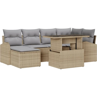 Afbeelding van vidaXL 7 delige tuinsofa set met kussens beige poly rattan