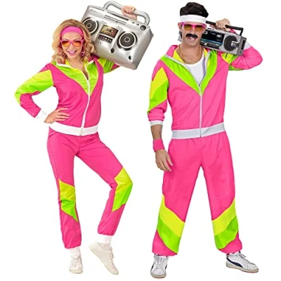 Afbeelding van Widmann Kostuum 80s trainingspak, jas en broek, assi pak, chav retro stijl, slechte smaak feest, 80ties, carnaval