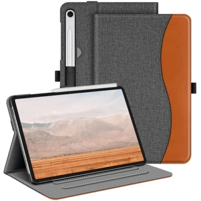 Afbeelding van Fintie Hoes voor Samsung Galaxy Tab S9 FE 10,9 inch/Tab 11 inch 2023 tablet, Multi Angle Folio beschermhoes met documentenvak en automatische slaap/waakfunctie, grijs/bruin