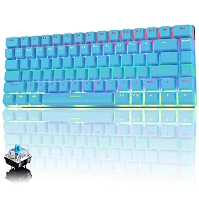 Afbeelding van Mechanisch toetsenbord, 82 toetsen, anti ghosting, compact, ergonomisch, USB kabelgebonden computer, gaming regenboog, LED achtergrondverlichting, blauwe schakelaar, blauw