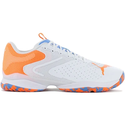 Afbeelding van Puma Solarattack Padelschoenen, Heren, Maat: 41, White/ultra orange/team light blue Kunststof/ textiel
