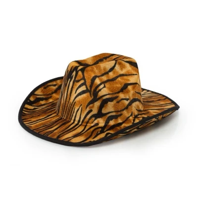 Afbeelding van Partychimp Cowboyhoed Tiger Carnaval Polyester Bruin/Zwart One size