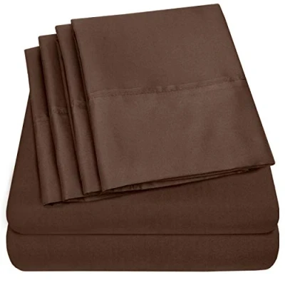 Afbeelding van Sweet Home Collection 6 delige beddengoed 1500 draadtelling fijne microvezel diepe zak set extra kussenslopen, waarde, California koning, bruin