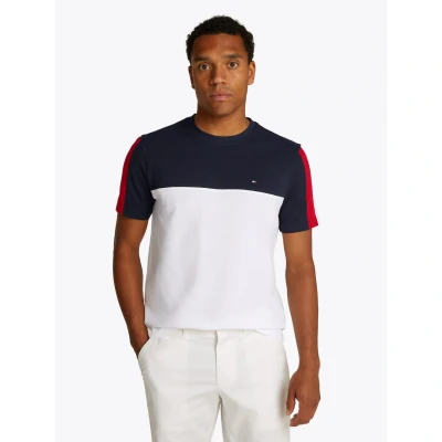 Afbeelding van Tommy Hilfiger Global Stripe Colourblock TEE Tshirt print, Heren, Maat: Small, White
