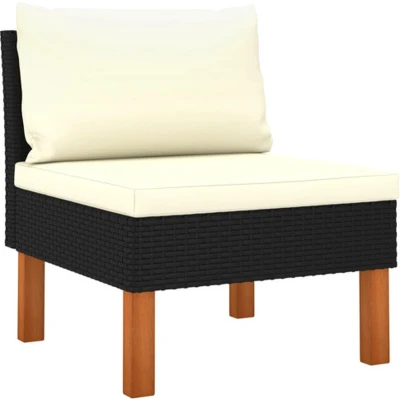 Afbeelding van Loungeset Poly Rattan En Massief Eucalyptushout 1 / Zwart Middenbank
