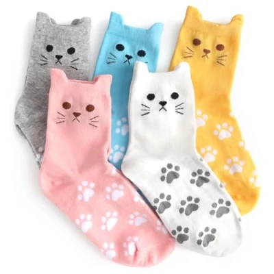 Afbeelding van DRESHOW Schattige Kattensokken voor Vrouwen Grappige Kattenpootjes met Patroon Comfortabele Casual Enkelsokken Meisjes
