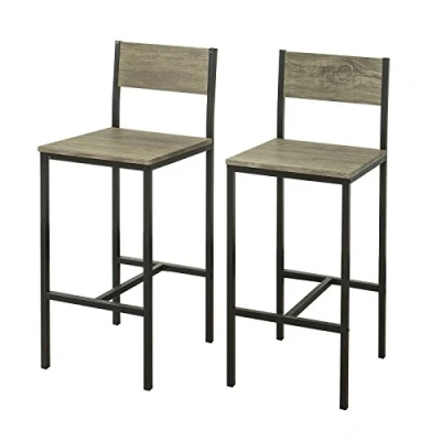Afbeelding van SoBuy FST53x2 Set van 2 Barkrukken Werkkrukken Barkruk met rugleuning MDF Metaal, zithoogte 67 cm