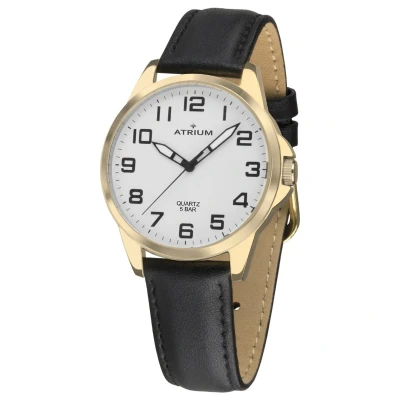 Afbeelding van ATRIUM Horloge Heren Analoog Goudkleurig Zwart Leder Verstelbare Band (16 21 cm) 5 Bar Duidelijk Ø 38mm Quartz A48 20