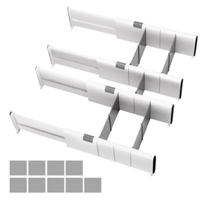 Afbeelding van Lade opbergsysteem, ladeverdeler, verstelbare keukenladeverdeler, organizer met 9 inzetstukken, voor keuken, badkamer, slaapkamer, commode, 27 44 cm, 4 stuks