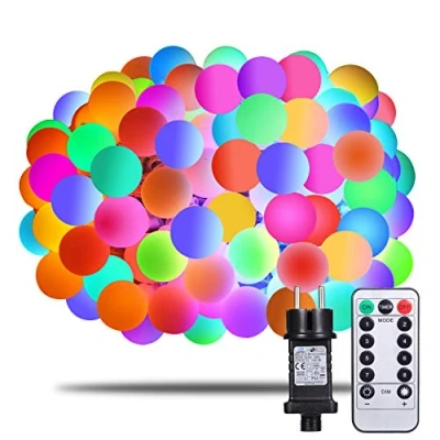 Afbeelding van Afufu Lichtsnoer, kleurrijk, 100 leds, bol, 13 m, binnen/buiten, met afstandsbediening, RGB, uitbreidbaar, geheugenfunctie, 8 modi, decoratieve gloeilampen, feest, tuin, bruiloft, kerstdecoratie (veelkleurig)