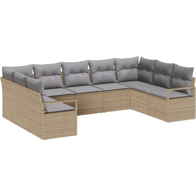 Afbeelding van vidaXL 9 delige tuinset met kussens in Beige Poly Rattan