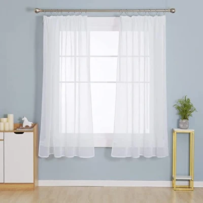 Afbeelding van Deconovo Transparant Gordijn met Plooiband, 132x160 cm (B x H), 2 stuks, Voile Gordijnen Wit in Superzacht Stof voor Slaapkamer, Woonkamer