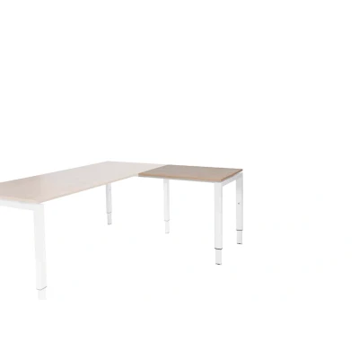 Afbeelding van Domino aanbouwtafel, hoogte instelbaar (62 85cm) met 80x60cm &#039;zwevend&#039; havana/ kersen licht 25mm blad en wit (RAL9010) N poot frame