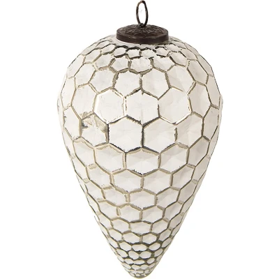 Afbeelding van Clayre &amp; Eef Kerstbal XL Ø 14 cm Wit Zilverkleurig Glas Kerstdecoratie