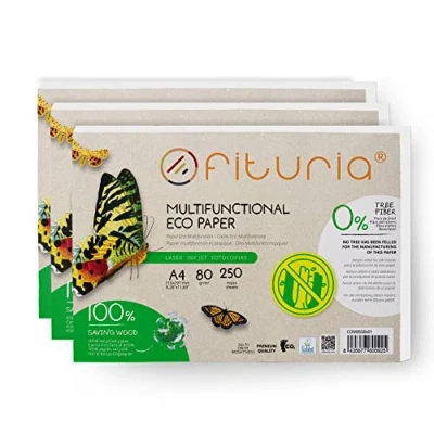 Afbeelding van 80 g gerecycled papier, A4, 250 vellen, 100% DIN A4 vel, natuurlijke kleuren, geschikt voor laser en inkjetprinters, Ofiturie (3 stuks)