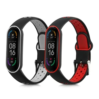 Afbeelding van kwmobile 2x horlogebandjes geschikt voor Xiaomi Mi Smart band 6 / 5 bandje Smartwatch bandjes van TPU Activity tracker horloge in zwart grijs rood