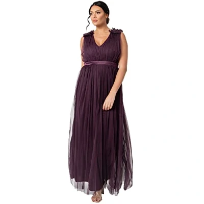 Afbeelding van Maya Deluxe Dames Maxi Jurk met Ruche V hals Mouwloze Hoge Rijk Taille Lang voor Prom Gast Bruiloft Bruidsmeisje, Bessen, 42
